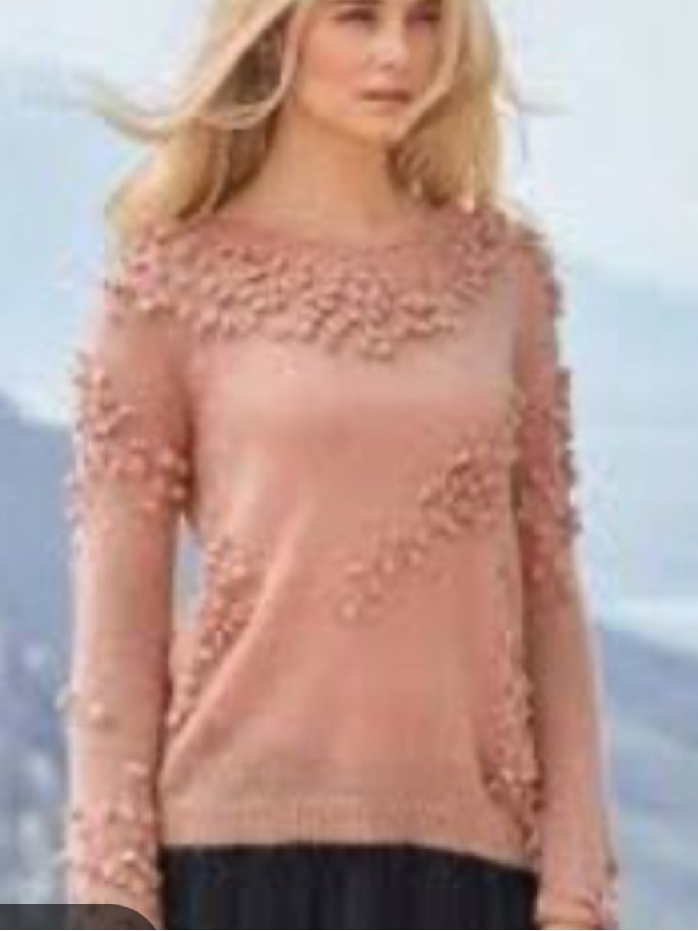 Sundance Pom-Pom V-Neck Sweater in Blush Pink medium
